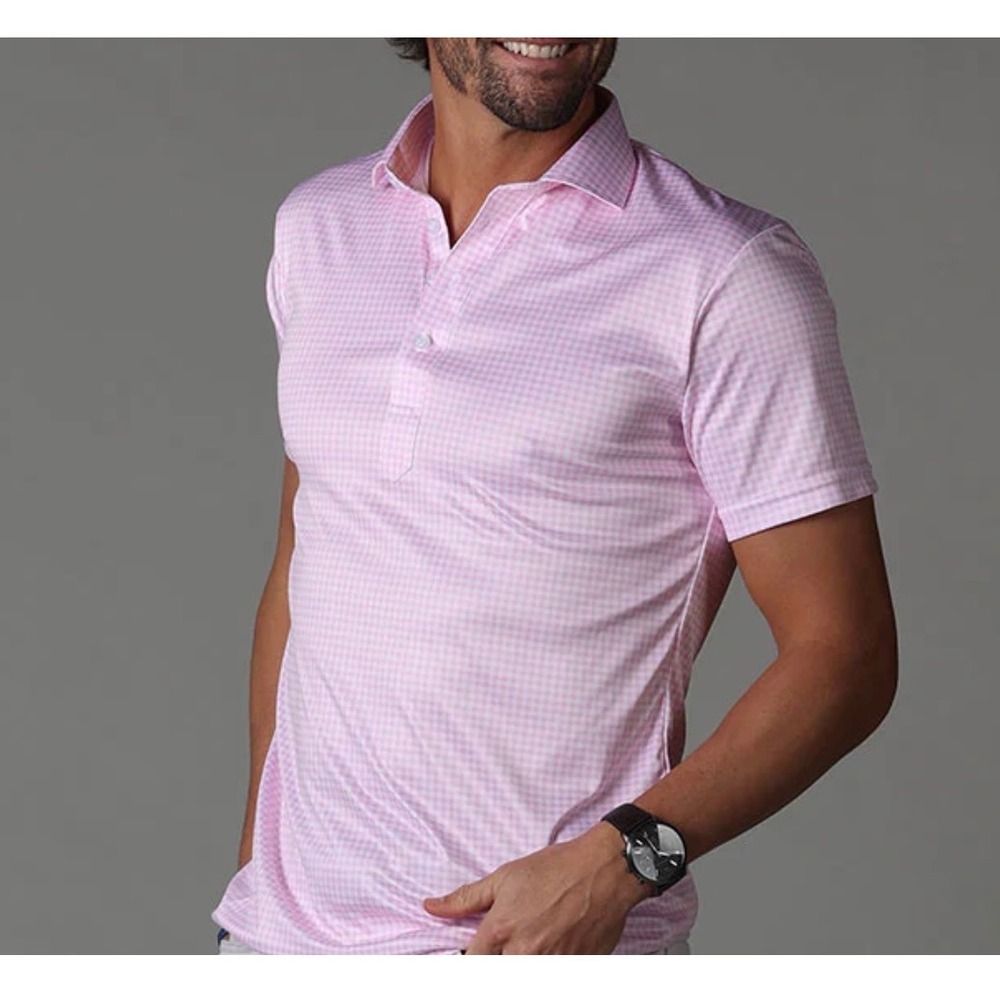 Collars & Co Men Size 2XL Polo Pink Gingham Dress Collar Relaxed Fit Stretch NWT